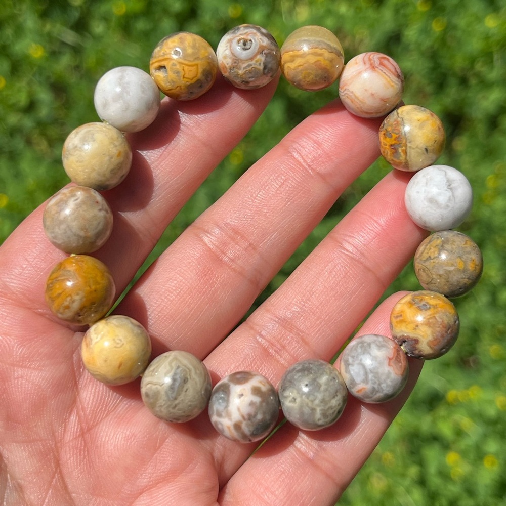 12mm stretchable yellow crazy lace agate‎ bracelet